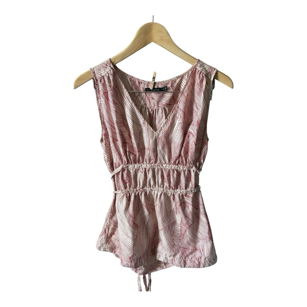 The Limited Y2K Silk Tank Top Red & White Print Tie Back Size Medium